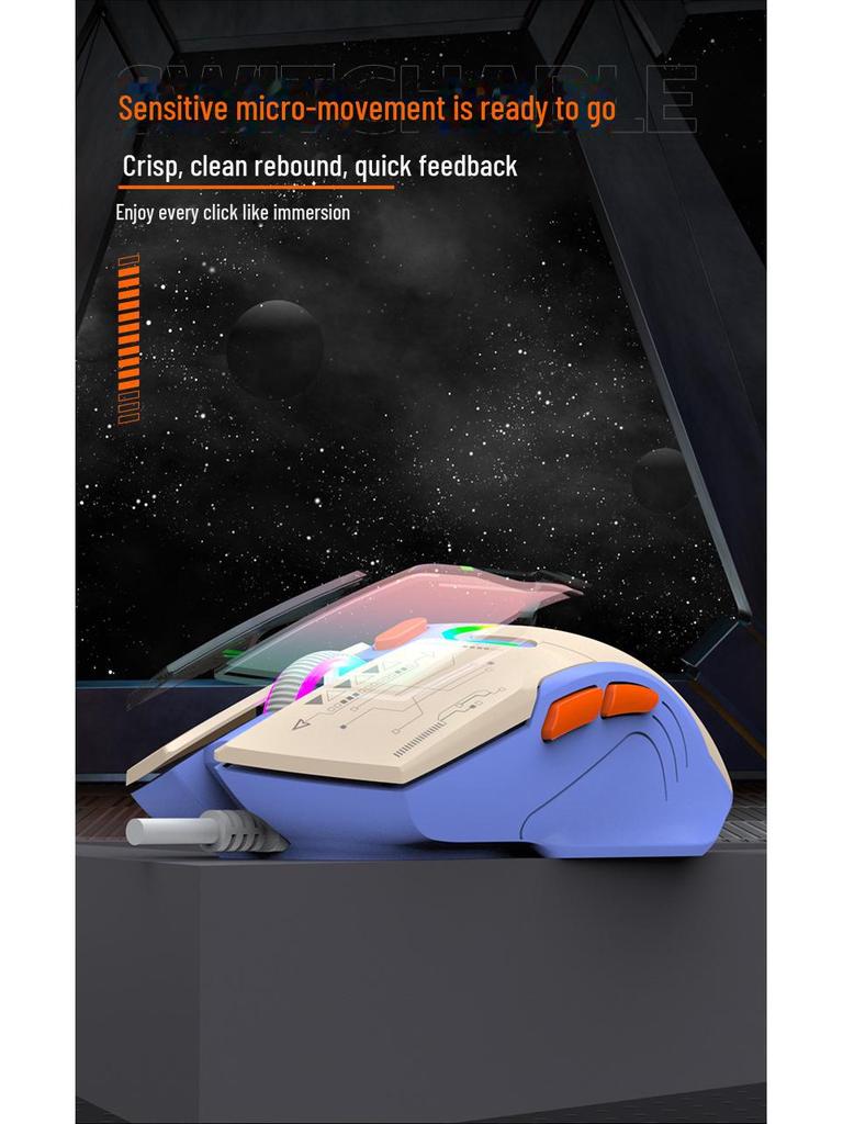 Silver Fox H6 Wired Gaming Mouse - Mecha Style, Three-Color, Multi-Use for Home, Office, and E-Sports.