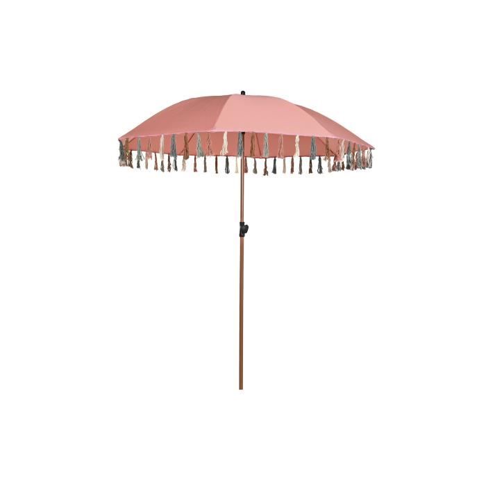Parasol - Acier - Corail - Aluminium - 180x180 Cm - Hauteur 190 Cm - Frange Design