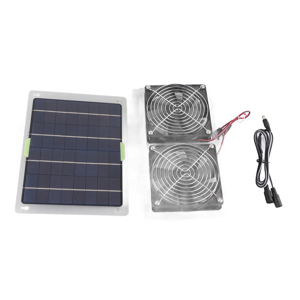 Solar Panel Powered Fan 2 Fans 100W 20V Green Energy Portable Convenient Mini Ventilator for Dog Pet House Greenhouse RV