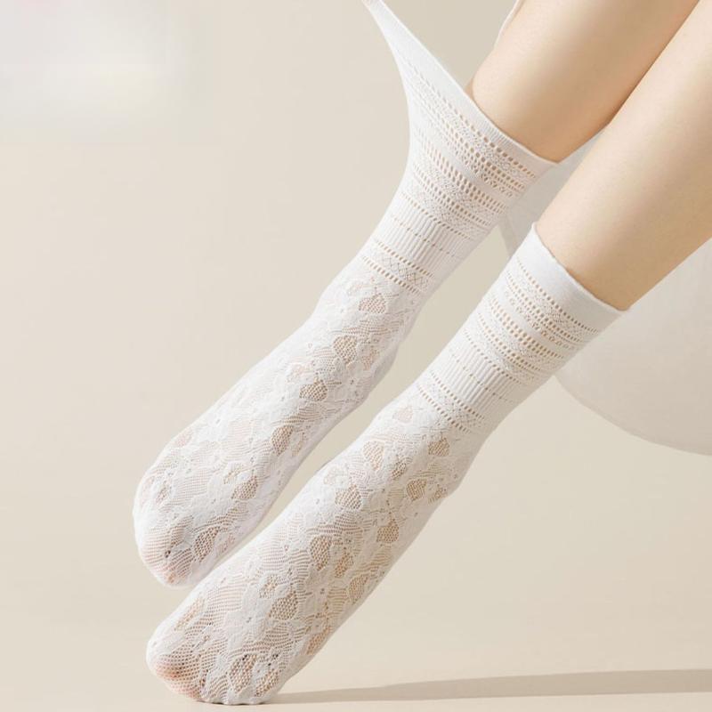1/3/10 Pairs Summer Thin Lace Socks Wooden Ear Edge Mid-calf Socks Lace Lace Stacker Socks
