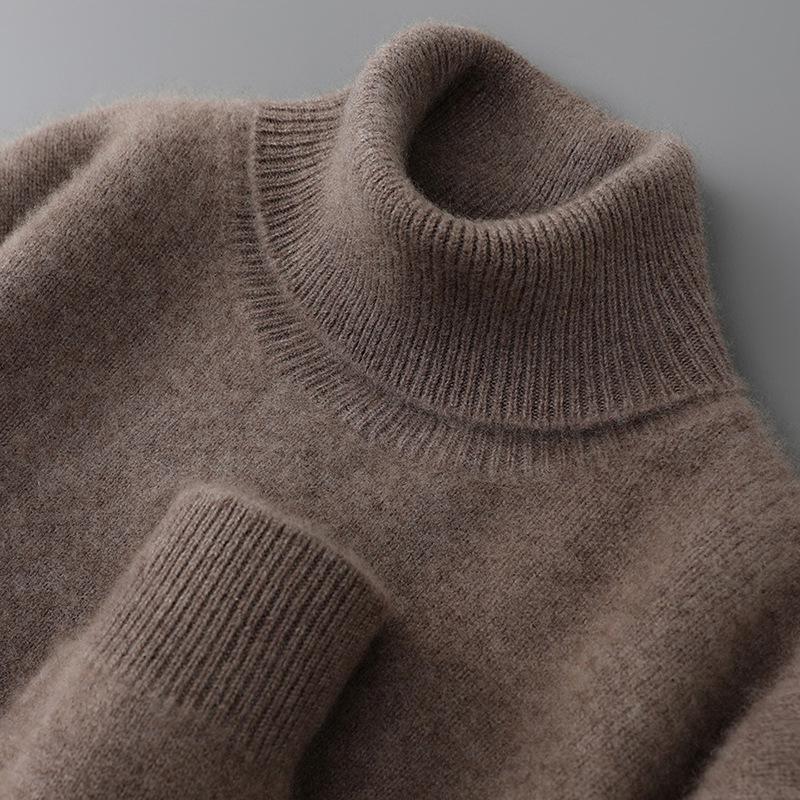 Discount Market Heren 100% Puur Wol Hoge Hals Verdikt Effen Trui, Business Casual Lose Pullover Gebreid. 3XL (Over 100kg)