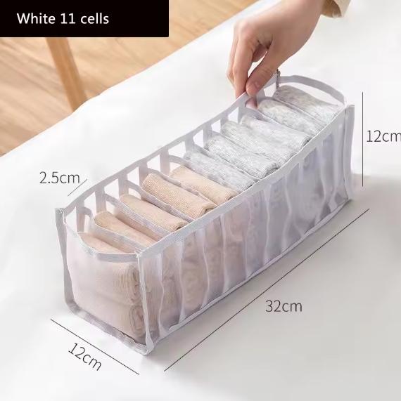 11 Compartment Home Collapsible Underwear Storage Box Nylon Organizing Dormitory Storage Bra Organizing Breathable Mesh Bag