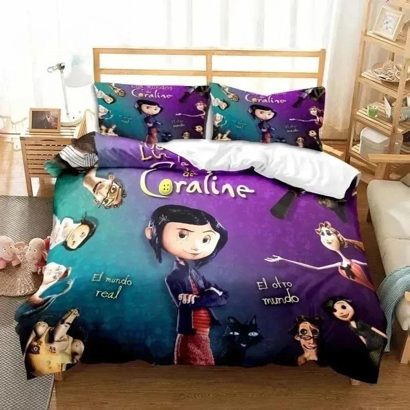 3D Cartoon C-Coraline-S Duvet Cover and Pillowcase, Bedding Set for Teenagers and Adults, Luxury Gift for Boys and Girls