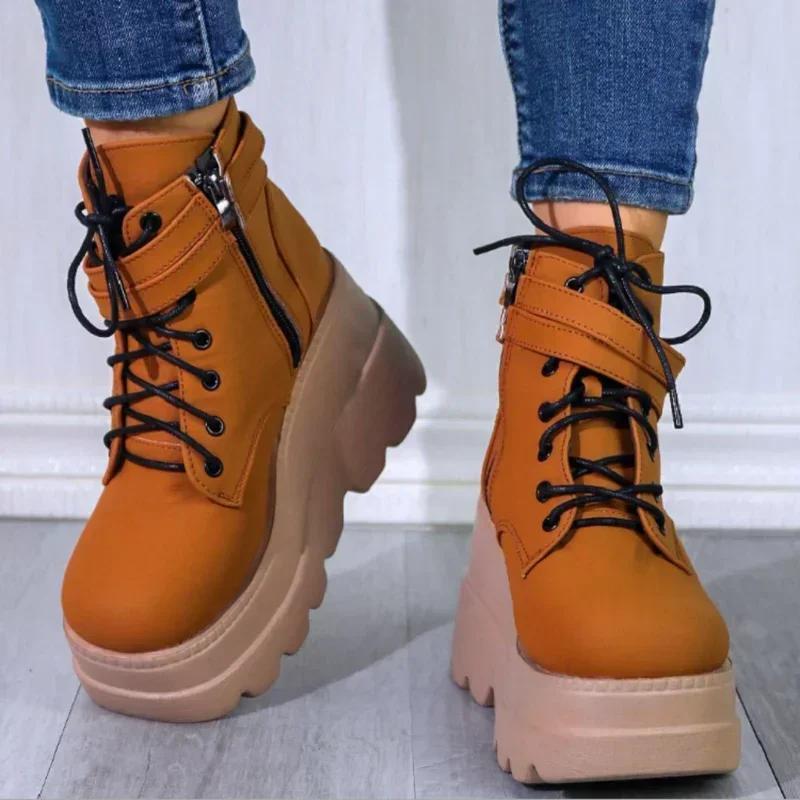 Fashion 2024 New Fashion Gothic Black Boots Ankle Shoes on Heels Platform Sneakers Chunky for Women Luxury Designer Casual  Rock Booties