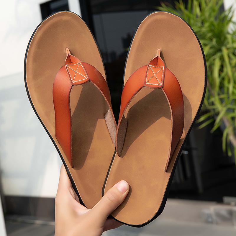 Summer Men Flip Flops Slippers Leather Light Comfortable Beach Flats Indoor Sliper Outdoor Men's Flip Flop Chanclas Hombre Piel