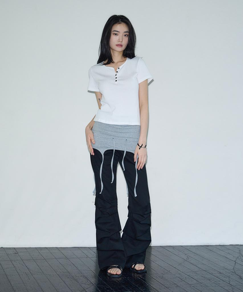 SIS A Button Henley Neck Half T-Shirt [Ivory]