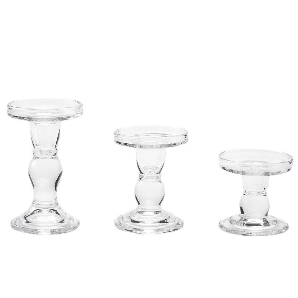 

3Pcs Thicken Roman Column Candlestick Non-slip Transparent Candle Tray Table Centerpiece