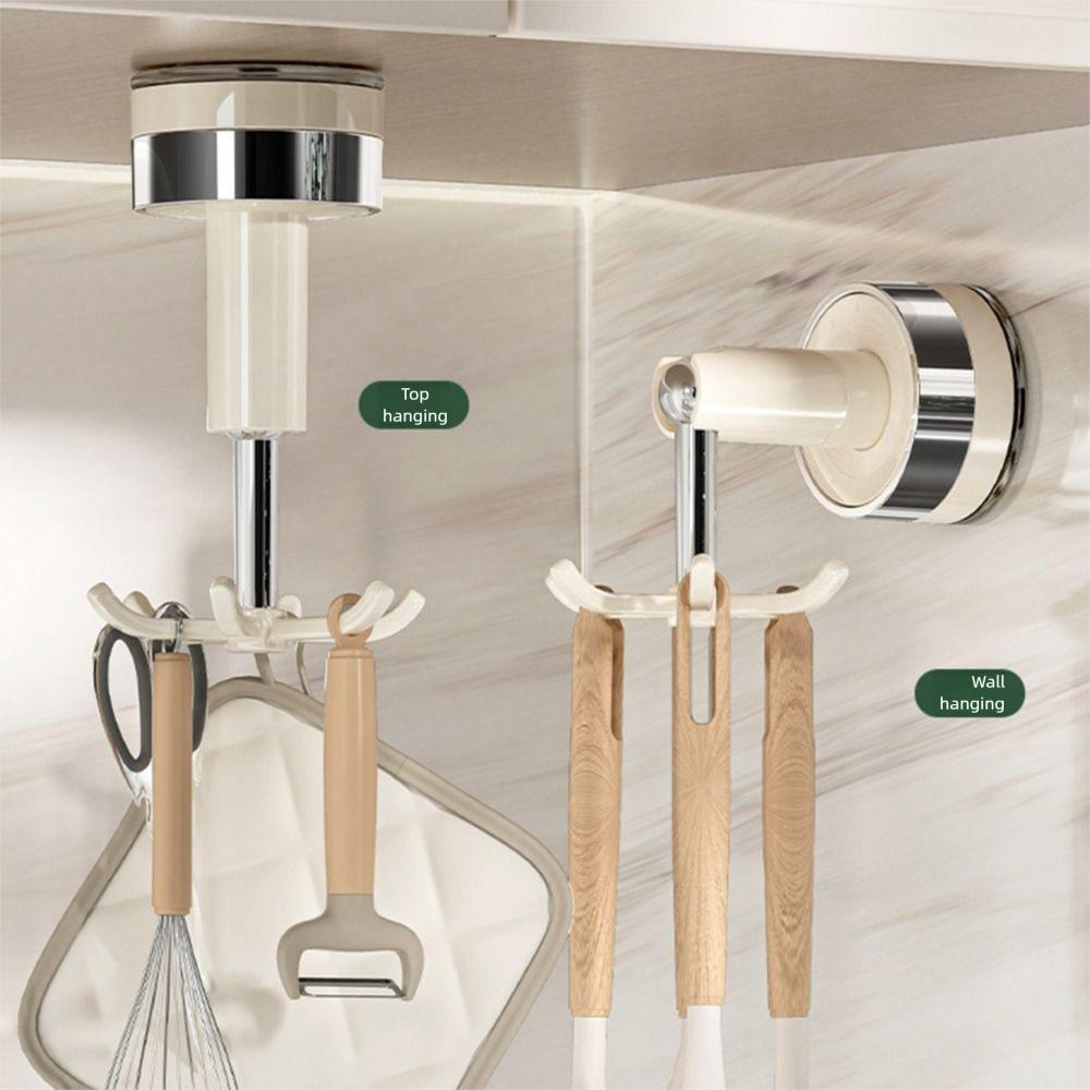 Hanging Six-claw Rotating Hook Wall Mounted Suction Cup Hook Kitchen Utensil Holder  For Home