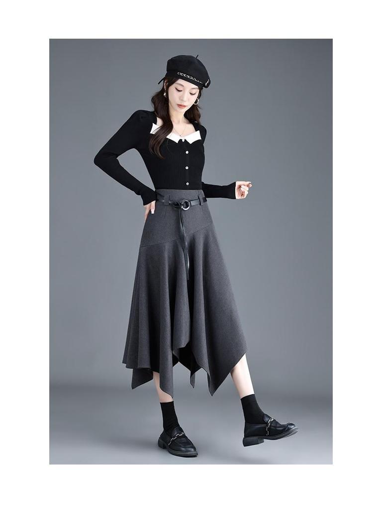 Autumn/Winter 2025 High-Waisted Wool Midi Skirt: Fashionable & Elegant Women's Wear