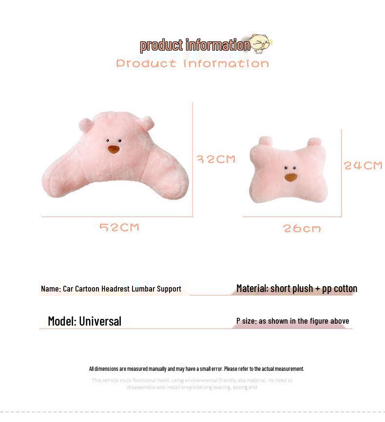 Cartoon Car Headrest Neck Pillow: Cute Plush Winter Lumbar Support for Women