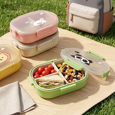 Portable 3 Grids Cartoon Kids Lunch Box Microwave Plastic Divided Bento Box Large Capacity Food Container For Students School