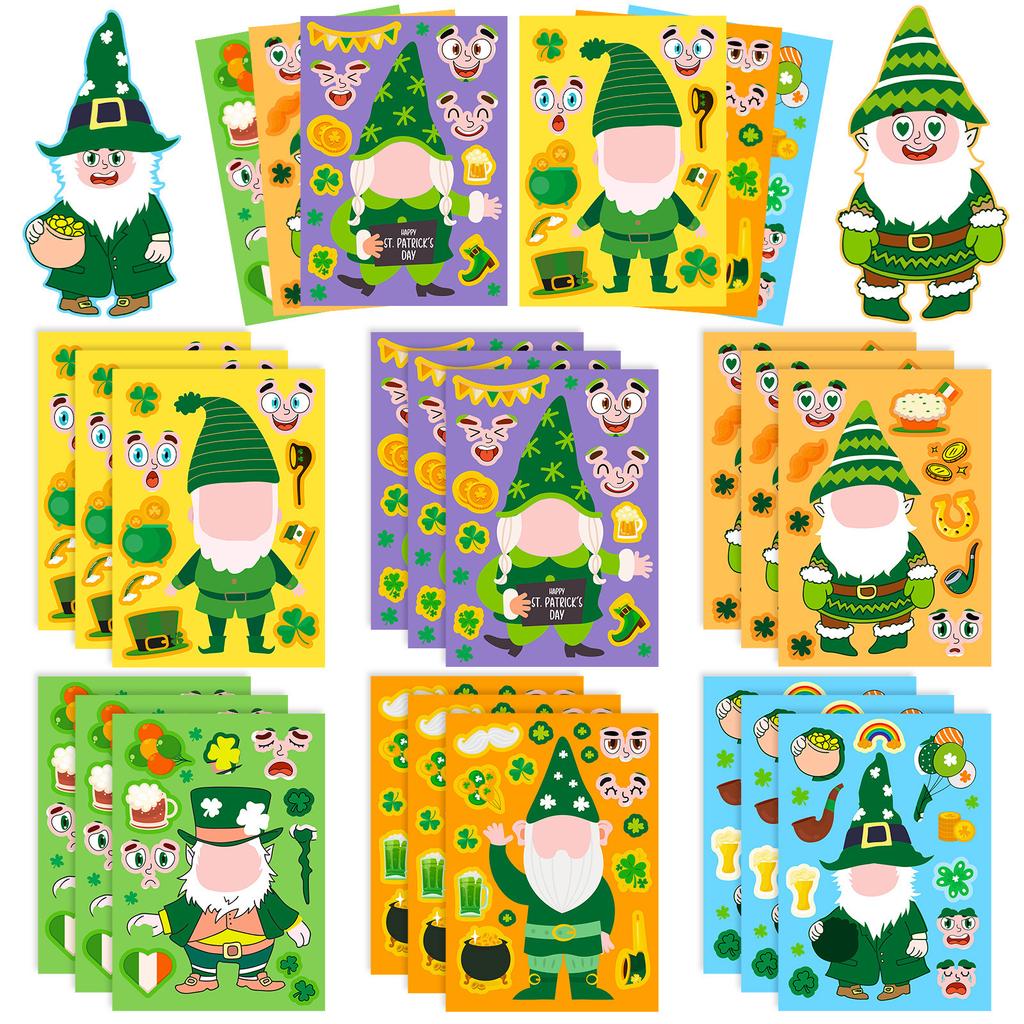 6 Sheets/pack DIY Staff Patrick's Day Sticker Hairband Irish Hat Festival Puzzle Stickers