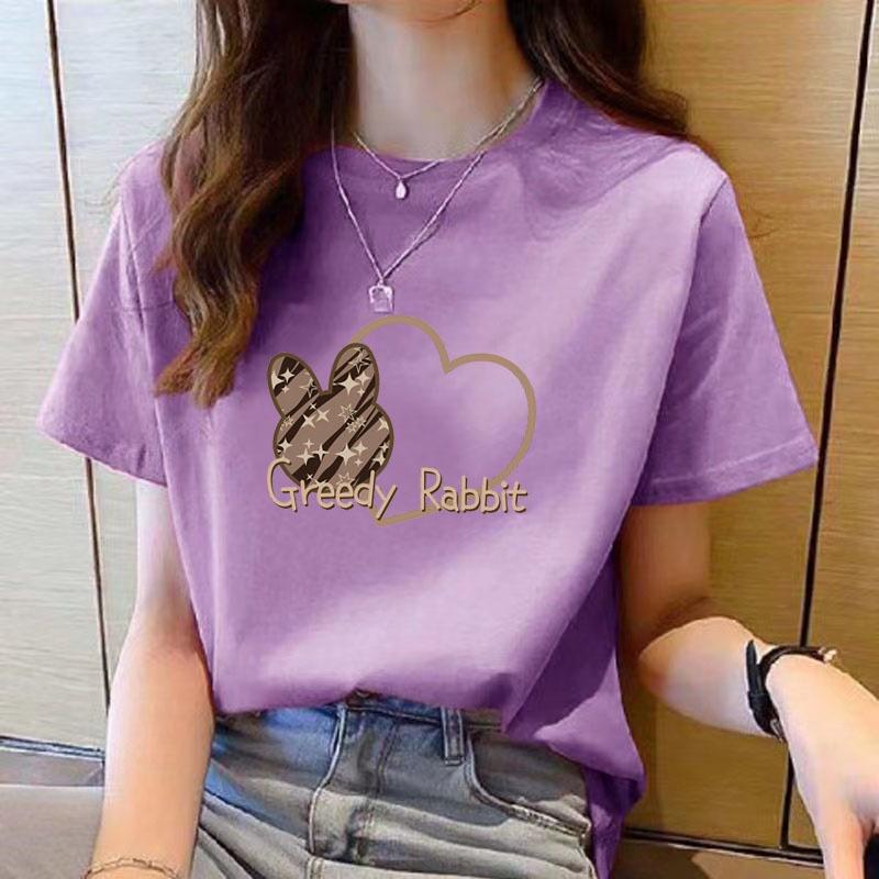 Women's T-shirt, women's round neck loose fashionable printed T-shirt, cartoon top for summer