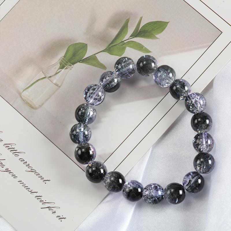 10mm Y2K Style Cracked Bead Bracelet, Multi Color Glass Round Bead Women's Fashion Jewelry Suitable For Daily Wear