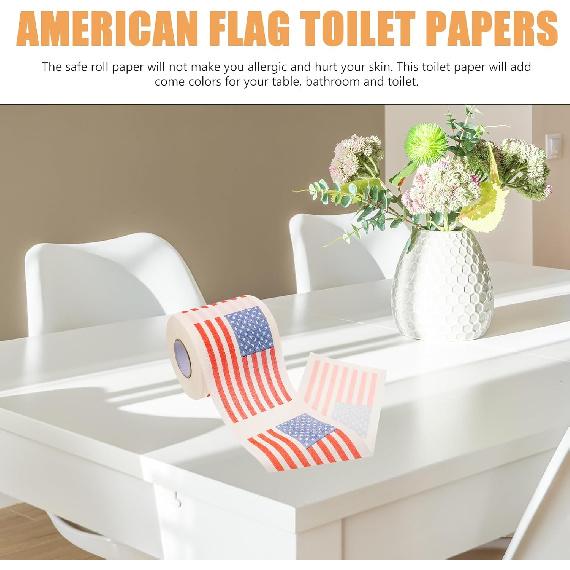 4 Rolls American Flag Toilet Paper, 3-Ply Patriotic Tissue for Bathroom Decor, 150 Sheets Per Roll, Ideal for Celebrations and Everyday Use