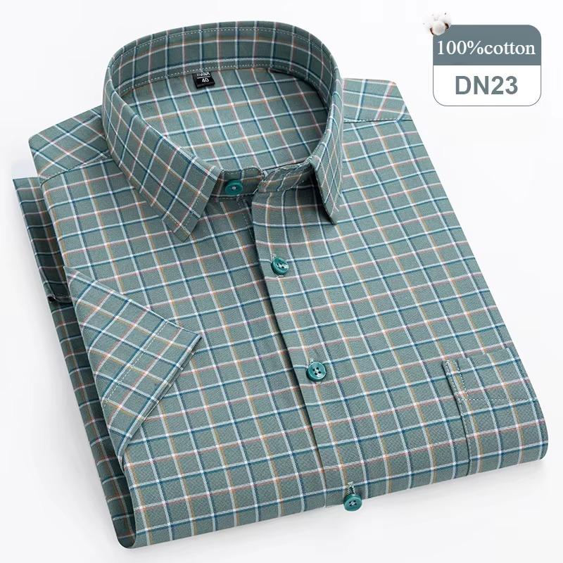 

plus size 14xl 100%cotton oxford hight qulity summer short sleeve shirts for men slim fit formal shirt soft plaid office clothes 38