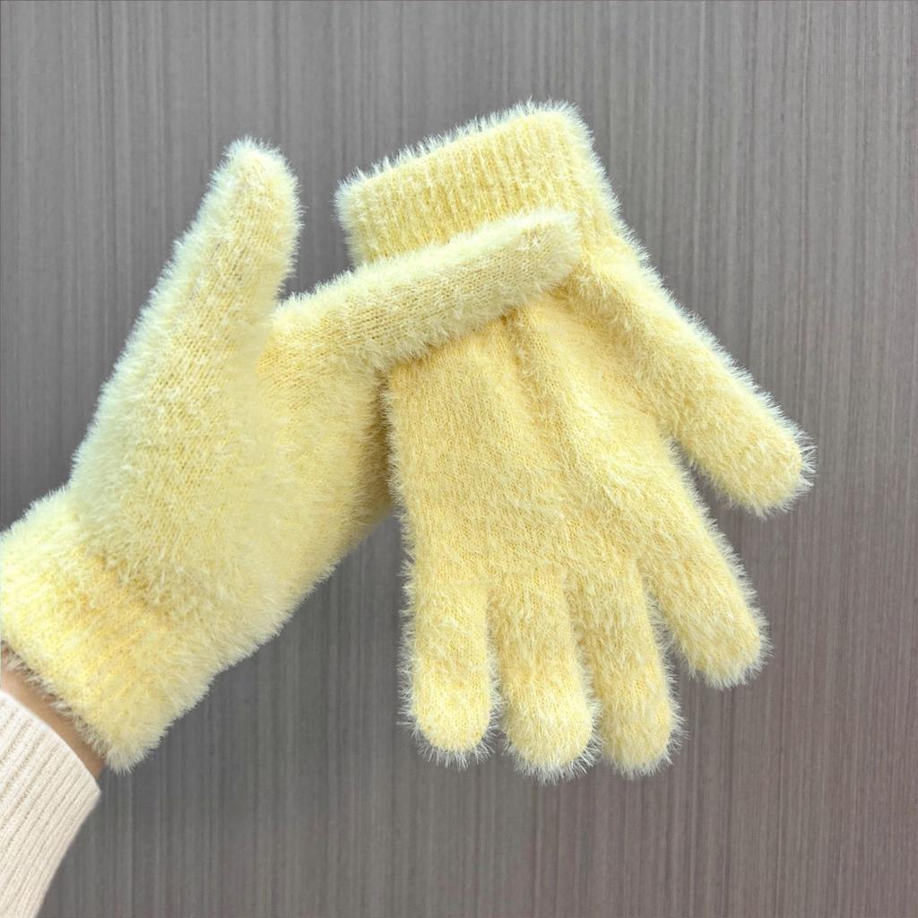 Winter Thickened Faux Rabbit Fur Gloves Warm Mink Fur Cycling Solid Color Five-Finger Outdoor Skiing Cold-Proof Gloves