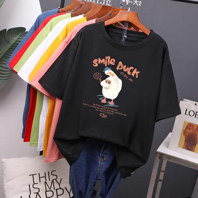 Smile Duck Printed Short Sleeve T-shirt Women Cotton O-neck Tees Kawaii Cartoon Loose Tees
