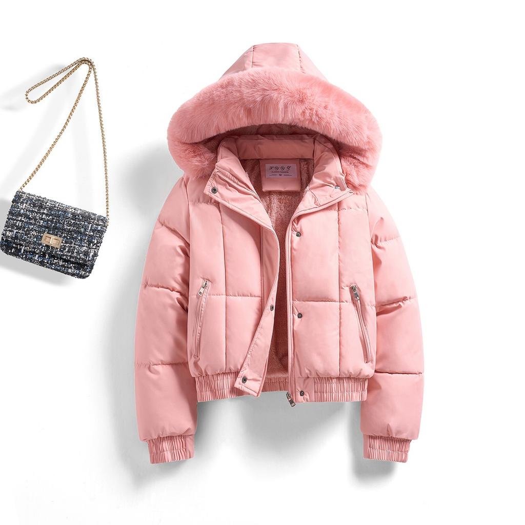 Women's short cotton-padded clothes, new winter loose and thickened hooded cotton-padded jackets, large fur collars, bread clothes, and jackets are tr