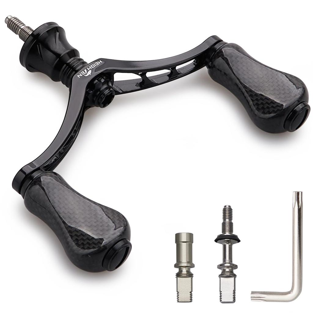 HEIGHTEN 80mm/98mm Reel Handle with 20mm/21mm Carbon Knob for Shimano and Daiwa Spinning Reels, Gourd Series (80mm - Black) (936)