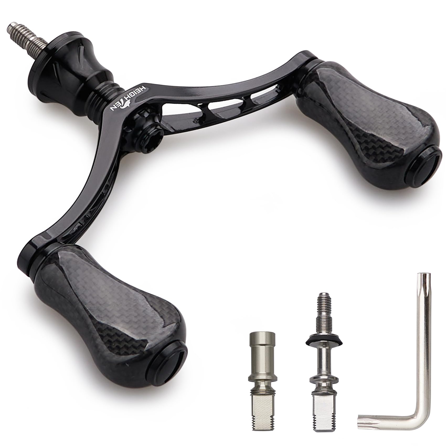 

HEIGHTEN 80mm/98mm Reel Handle with 20mm/21mm Carbon Knob for Shimano and Daiwa Spinning Reels, Gourd Series (80mm - Black) (936)