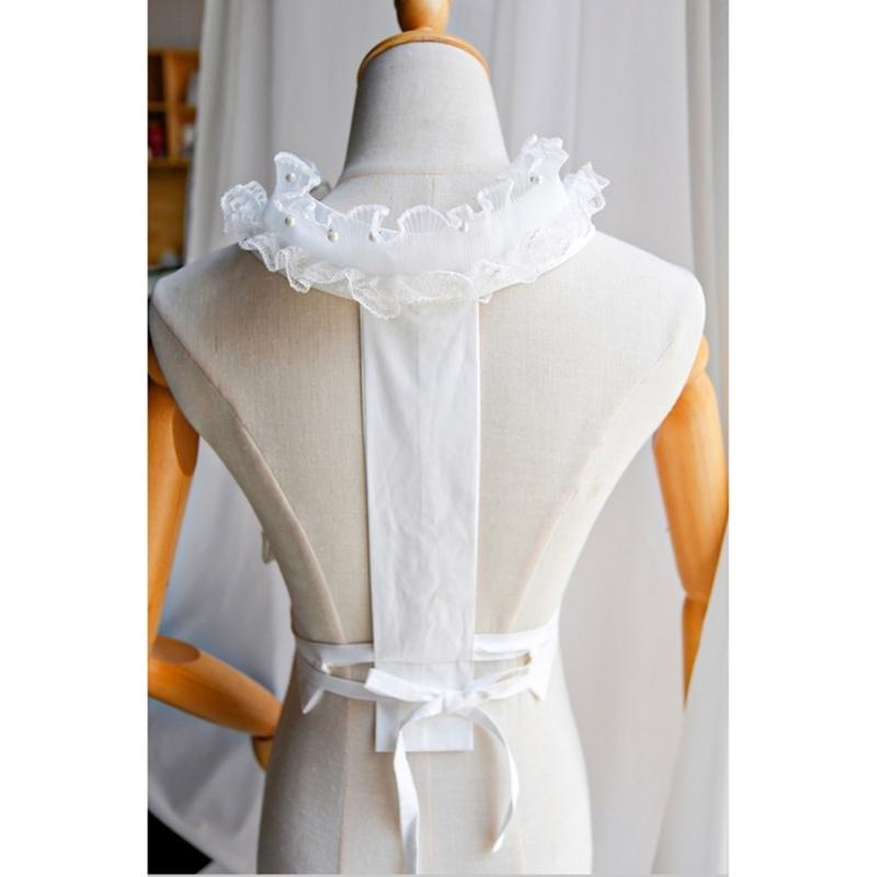 Elegant Kimono Collar Accessory Ruffled Lace Pearls Beaded Japanese Dress Core Collar Lining Kimono Belt for Womens Robe