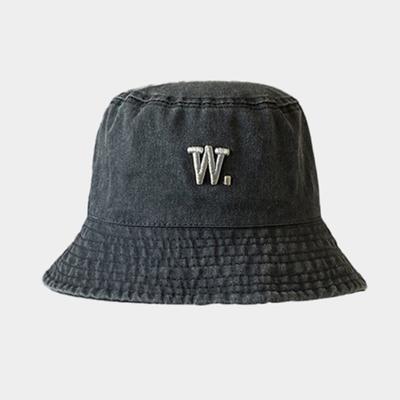 LOOKING4U Double W Dot Signature Logo Bucket Hat Denim Gray