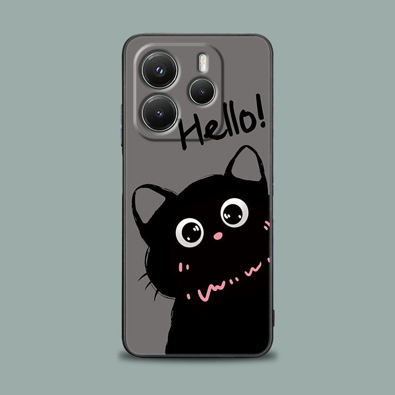 Black Cats Cute cat Hello Phone Case for Xiaomi Redmi 14C 12C 10C 13C 4G Redmi Note 14 13 12 11 10 Pro Plus 5G 12S 9S Soft Cover