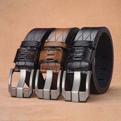 Men's Premium Vintage Leather Belt with Wide Alloy Pin Buckle - Trendy Business Waist Belt