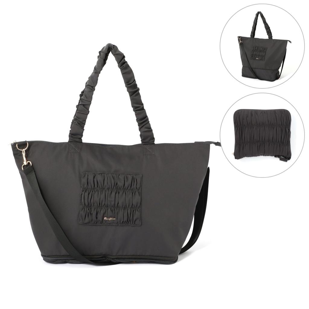Francfranc Classic Flower Dark Travel 2-Way Carry-On Tote, Gray, Water-Repellent, Expandable, Lightweight,