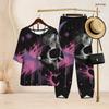 Women Plus Size Skull Printed Notch Neck Half Sleeve Top Cross Hem Pants Two Piece Set