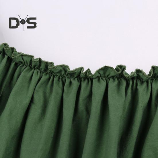 Damenkleid mit schrägem Halsausschnitt, gerafften langen Laternenärmeln, lockere, reine Farbe, plissiert, volle Länge, Urlaub, Strand, Robe, Maxikleid