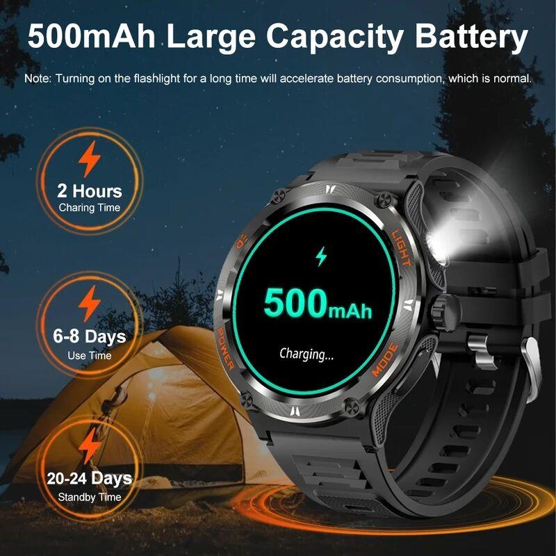 SACOSDING Military Smart Watches for Men Women Tactical Smartwatch with LED Flashlight 3ATM Waterproof Sports Fitness Tracker with Compass