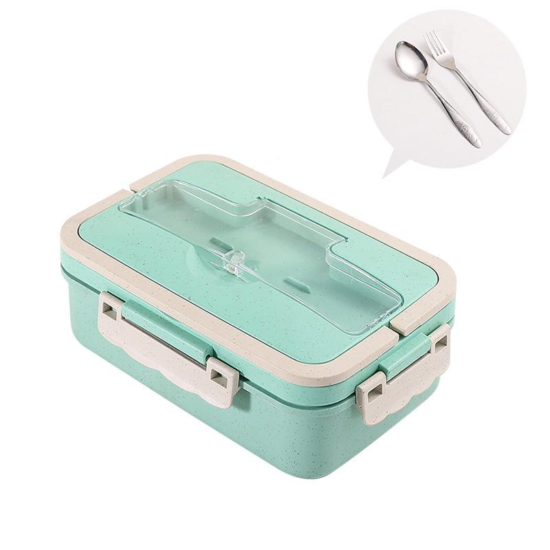 

1pc Lunch Box Children Kids Food Storage Container Leak-proof Wheat Straw BPA-Free with Spoons Chopsticks Bento Box Microwave