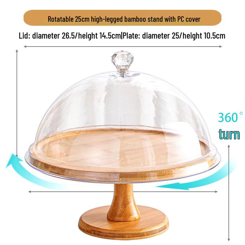 Вращающаяся бамбуковая тарелка для фруктов с прозрачной пылезащитной крышкой