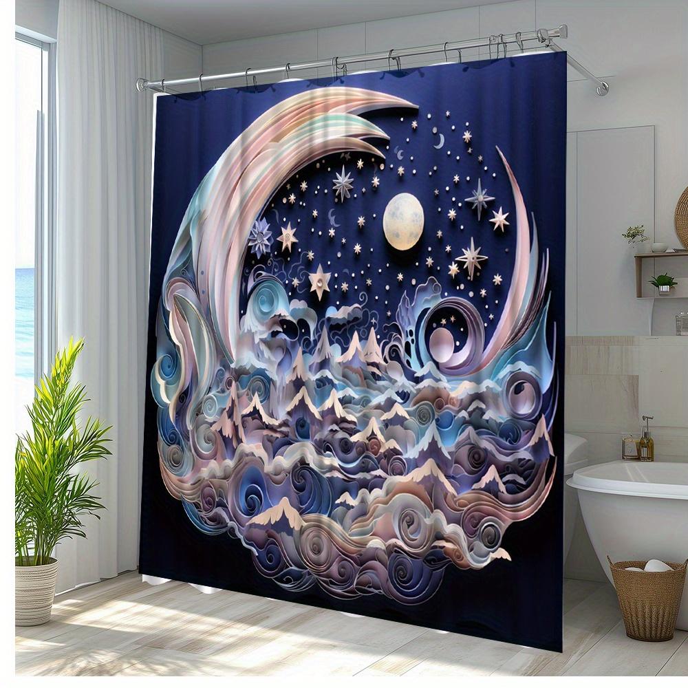 1pc Artistic Night Sky Shower Curtain - Polyester Fabric 70x70 Inches, Machine Washable Bathroom Decor with Hooks, Celestial Mou