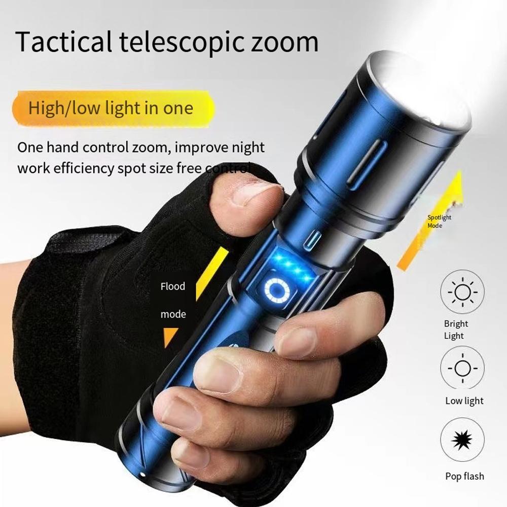 Strong Light Telescopic Zoom High-Power Flashlight Aluminum Alloy Multifunctional Outdoor Long-distance White Laser Flashlight