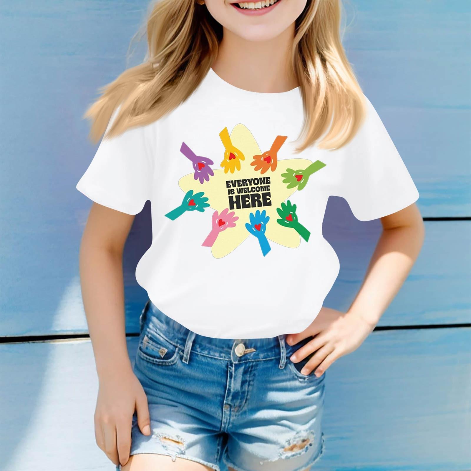 

Дитячий повсякденний зручний вільний легкий топ із короткими рукавами та круглим вирізом 160 білий