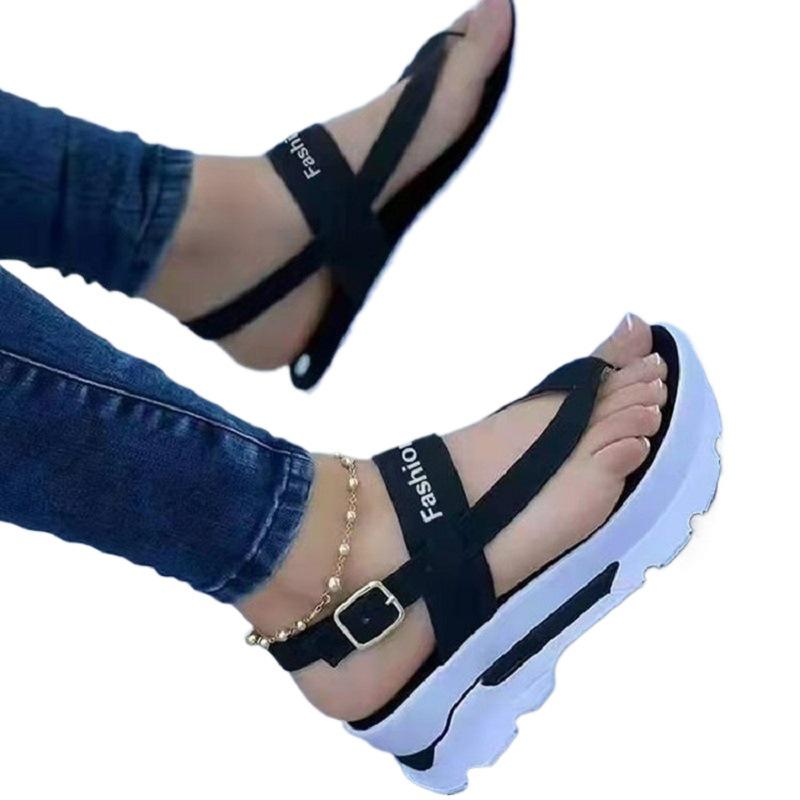European-American Cross-Border Women's Sandals: Casual, Height-Increasing Toe Post with Thick Sole for Summer/Autumn Walking.