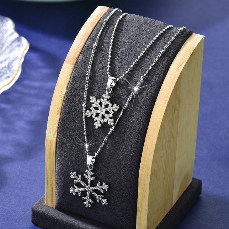 Fashionable Double Womens Layered Snowflake Necklace With Design Floral