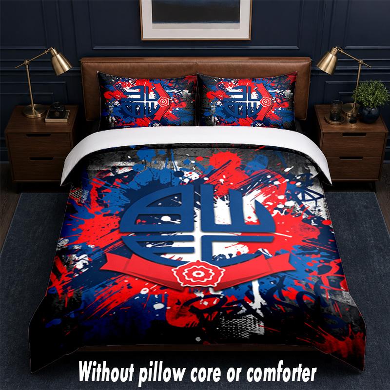 Set Biancheria da Letto Bolton Wanderers FC 1 Copripiumino + 2 Federe Morbido Traspirante Biancheria da Letto per la Casa