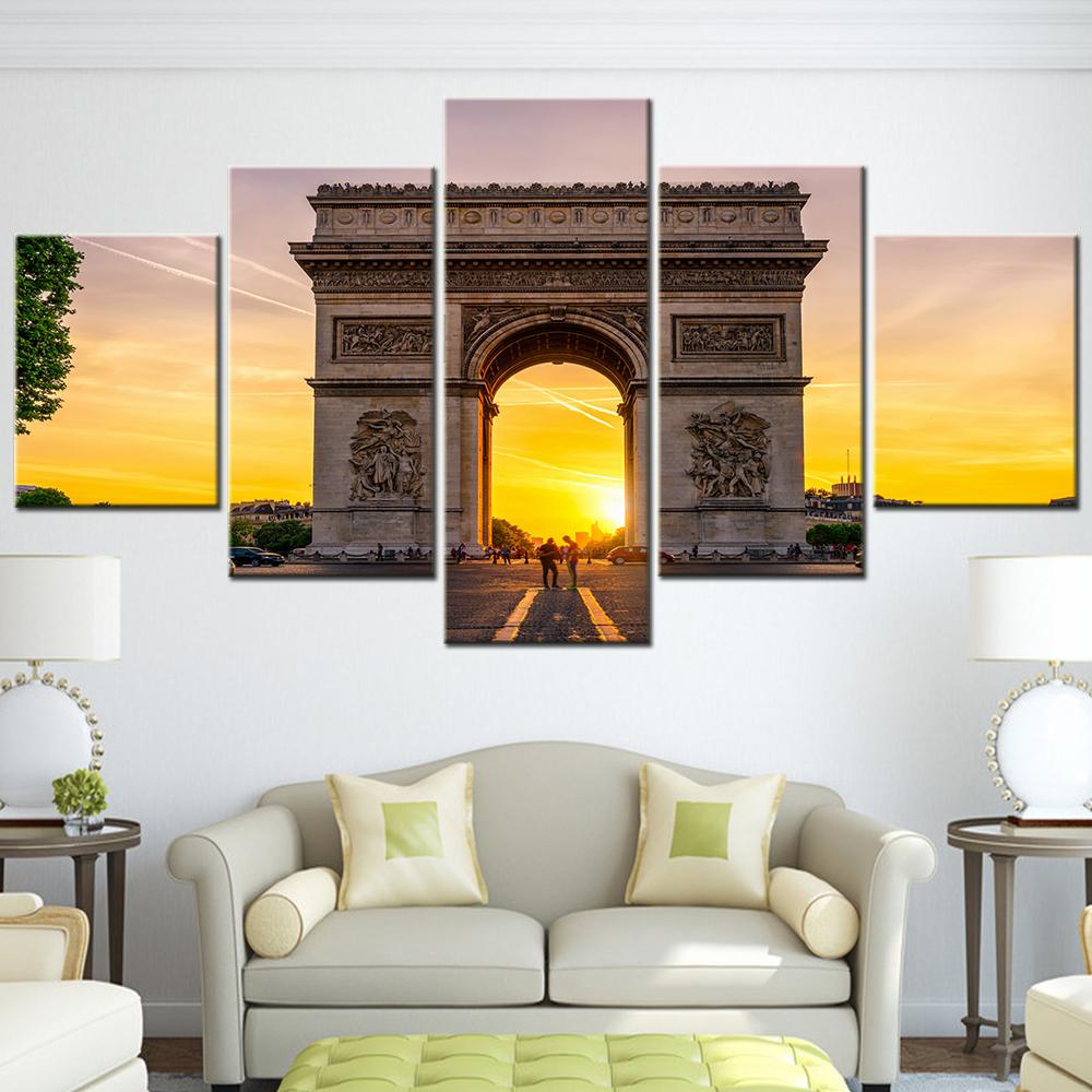 

Landscape Painting for Living Room Wall Decoration 5 Panel Arc de Triomphe Picture for Home Decor Poster Modern Bedroom Painting 20X35 20X45 20X55CM