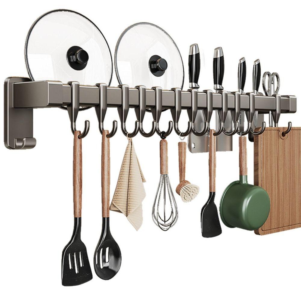 Double Pole Kitchen Organizer Hook Aluminum Spatula Storage Rack Kitchen Utensil Organizer  Home