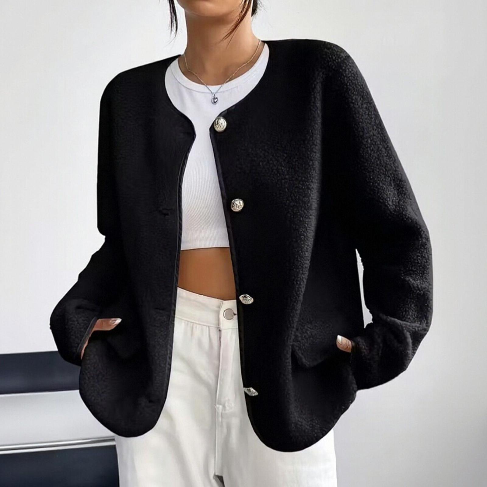 

Женская модная повседневная куртка с длинным рукавом и однотонной расцветкой S чёрный