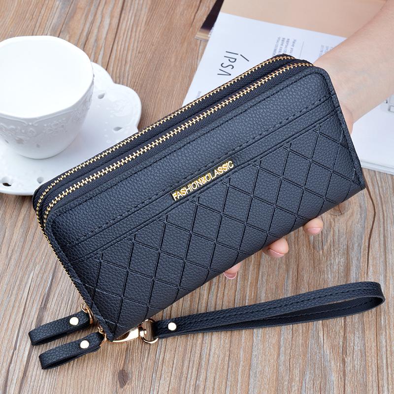 Women's Double Zipper Plaid Wallet - Large Capacity Clutch with Coin Purse & Phone Holder