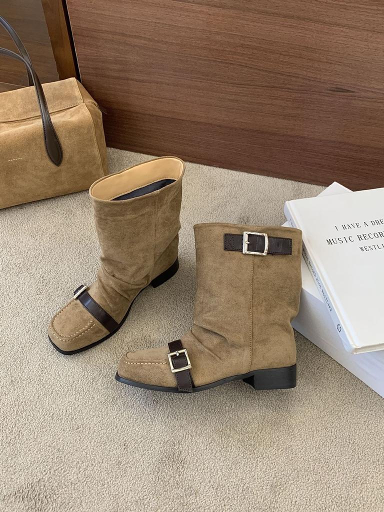 Autumn and winter new stacking boots retro one-pedal inner height increase short tube thin boots children