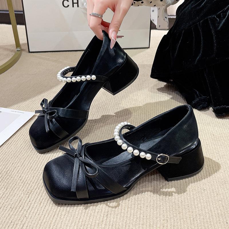 

Бежевые ретро туфли Мэри Джейн с открытым мыском, женские летние 2025, новые, универсальные, под юбку, на толстом каблуке, стильные одинарные туфли 40