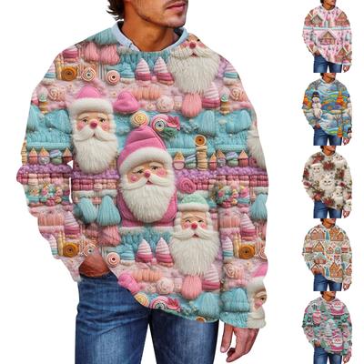 Suéter falso con estampado navideño para hombre, sudadera de cuello redondo, top holgado de manga larga