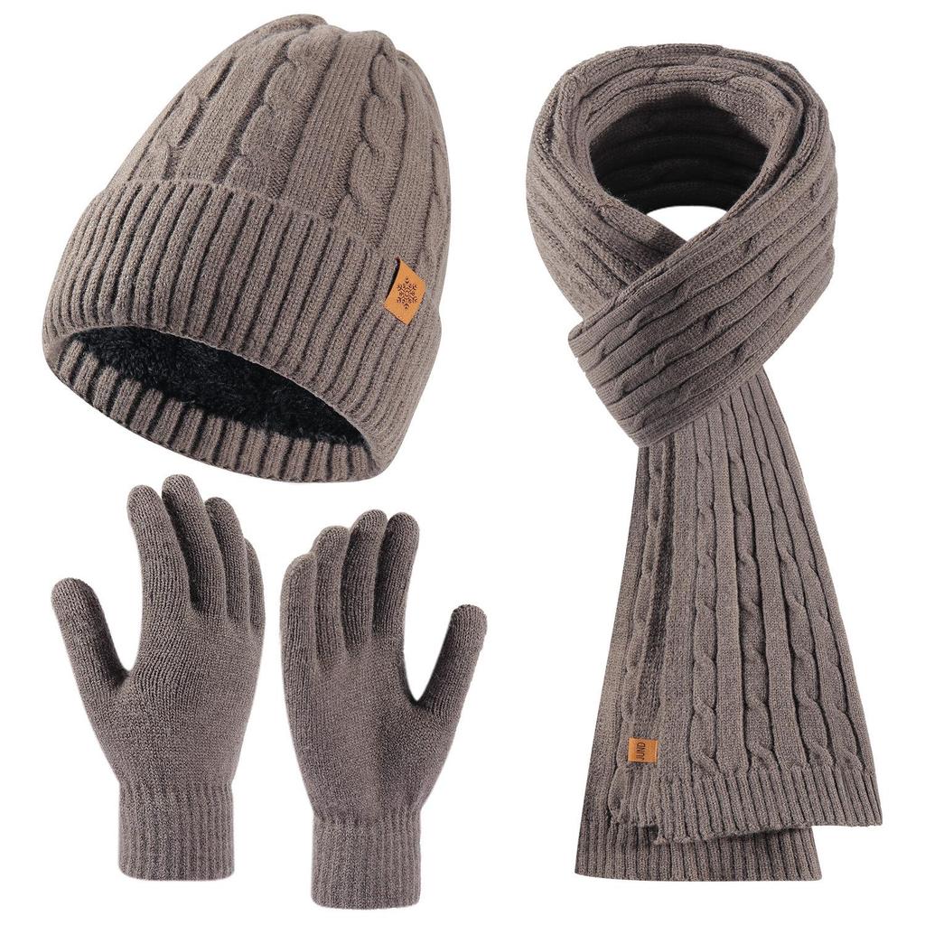 Men's Winter Plus Velvet Knitted Hat, Scarf & Gloves Set - Thick, Cold-Proof for Outdoor Cycling.