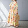 Summer New Simple Bohemian Long Dress Fattened and Enlarged Short-sleeved Crew Neck Printed Dress Women's Clothing